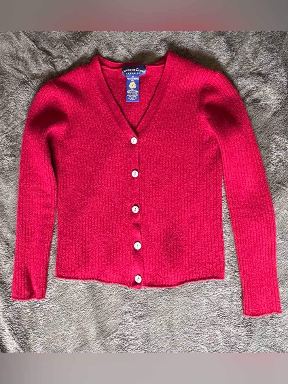 Charter Club Classics 100% Pure Wool Cardigan Sweater – Red – Medium